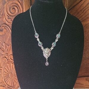 Elegant 925 Silver Mystic TOPAZ " Lion & Tulips" Equisite Unique Drop Necklace